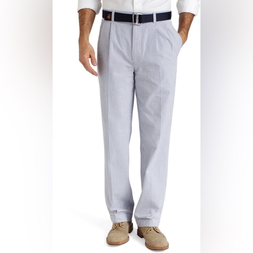 NWT Mens Brooks Brothers Elliot Blue Seersucker Pant W35 L32 - Picture 2 of 8